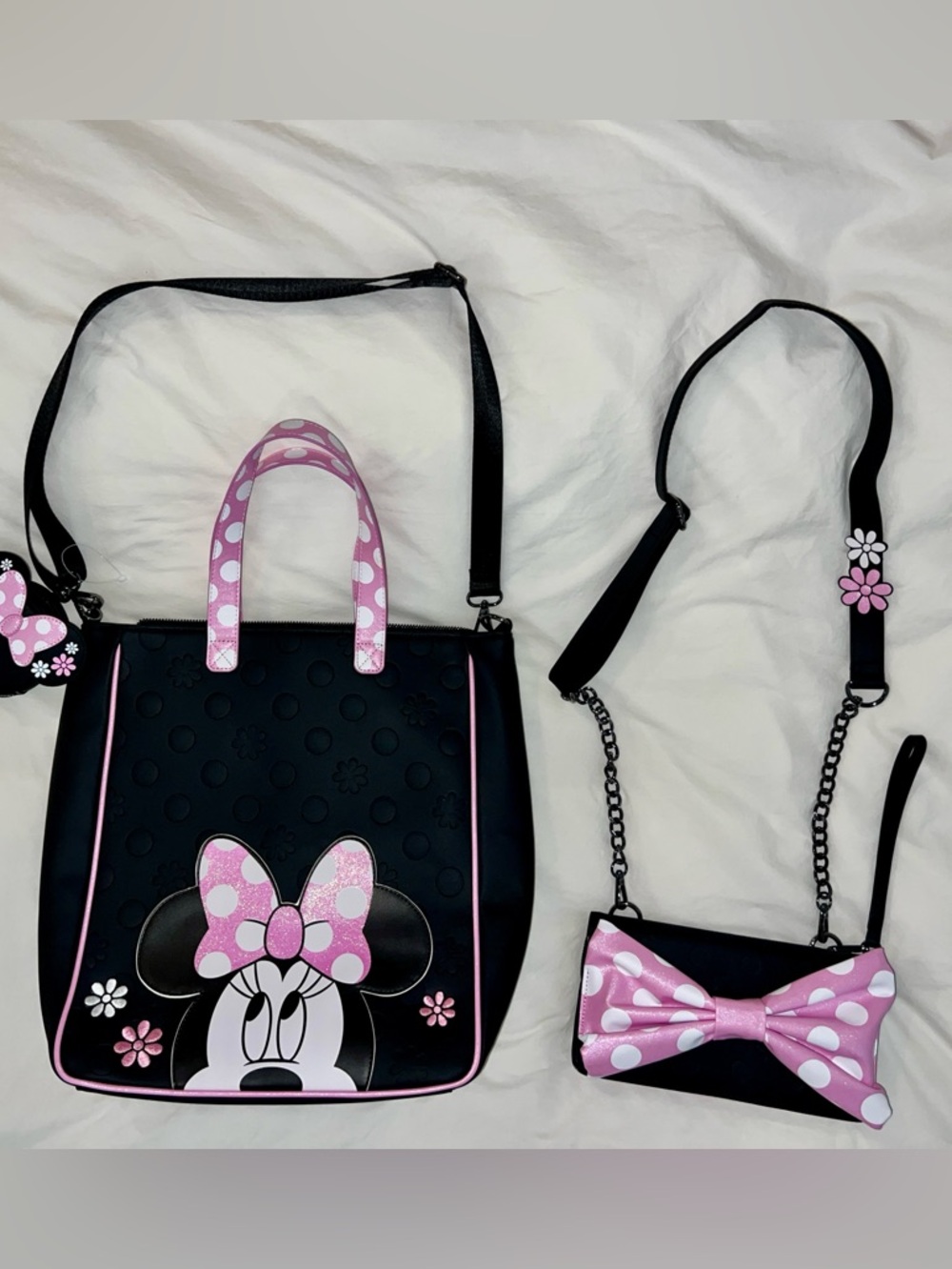 Kids Minnie Mouse Pink & Black Tote and Crossbody Bag Set